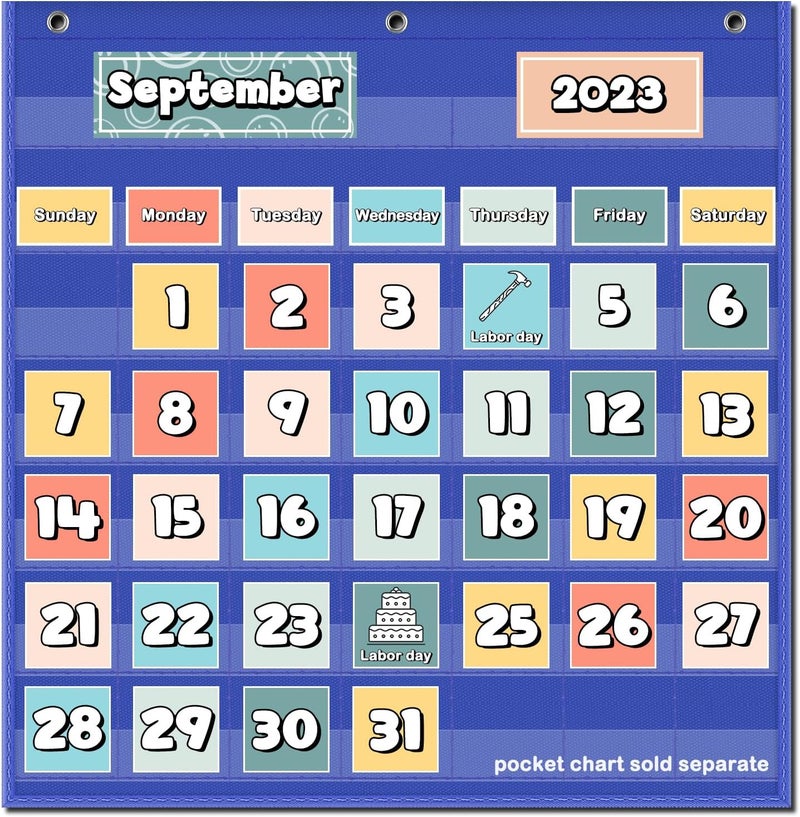 Eamay Classroom Monthly Calendar Pocket Chart for 2.75 * 2.75 Cards,Homeschool Supplies and Classroom Must Haves! Only Chart(Blue) - Image 3